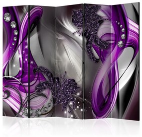 Paravento design Suoni dei sensi II - bagliore astratto di viola e argento