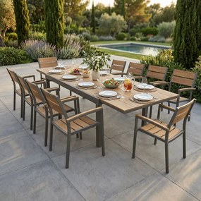 VIDUUS - set tavolo in alluminio e polywood cm 200/300 x 95 x 75 h con 10 poltrone Viduus