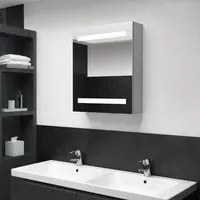 Armadietto Bagno con Specchio e LED Grigio Cemento 50x14x60 cm 326479