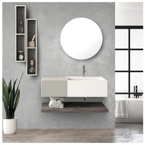 Lavabo 60 cm con cassetto laterale 40 cm grigio specchio e mensola inferiore Rovere Scuro - Itaca