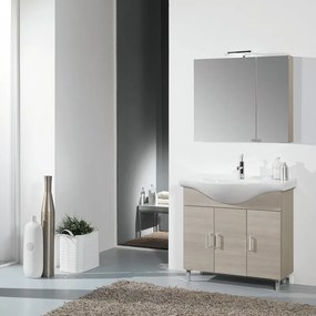 Mobile sottolavabo, lavabo e specchio con illuminazione Pisa larice in truciolare L 81 x H 80 x P 33.5 cm, 3 ante