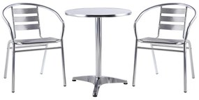 Sala da pranzo da giardino in alluminio MONTMARTRE: un tavolino tondo e 2 sedie