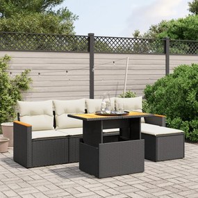 Set divano da giardino 6 pz con cuscini nero in polyrattan