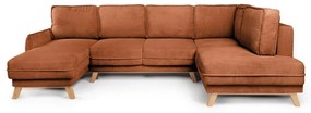 Divano angolare arancione allungabile (con penisola a destra/a forma di "U") con rivestimento in velluto a coste Tori – Bonami Selection