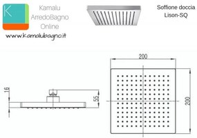 Kamalu - soffione doccia quadrato a muro 20x20cm modello lison-sq