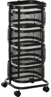 Carrello Portavivande da Cucina 4 Cestelli 1 Ripiano 33x33x77 cm con Ruote in Acciaio Nero