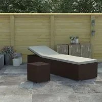 Lettino Prendisole con Cuscino e Tavolino in Polyrattan Marrone 46226