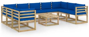 Set divani da giardino 10 pz e cuscini legno di pino impregnato