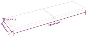 Ripiano a parete 220x60x6 cm legno massello rovere non trattato