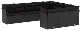 Set Divani da Giardino 10pz con Cuscini in Polyrattan Nero