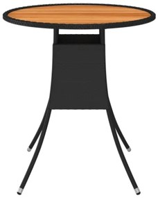 Tavolo da Giardino Nero Ø 70 cm Polyrattan e Massello d'Acacia