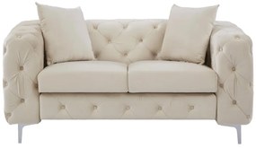 Divano 2 posti Chesterfield in Velluto Beige - EDWINA