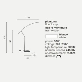 Piantana a LED 146x202 cm moderna in metallo Bianco FOLAGA