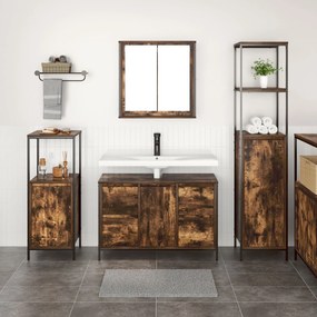 Set di mobili da bagno a 3 pezzi  in legno ingegnerizzato rovere affumicato