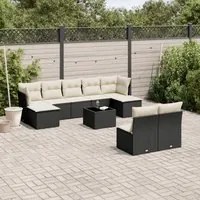 Set Divani da Giardino 10pz con Cuscini in Polyrattan Nero 3218276