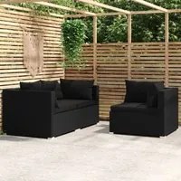 Set Divani da Giardino 3 pz con Cuscini in Polyrattan Nero 317527