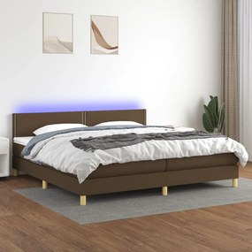 Letto a molle materasso e led marronescuro 200x200cm in tessuto