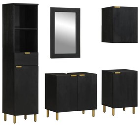 Set Mobili Da Bagno 5 Pz Nero İn Legno Multistrato /