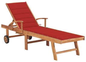Lettino Prendisole Con Cuscino İn Massello Di Teak Rosso /