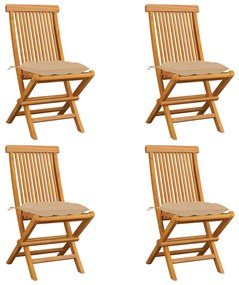 Sedie da giardino con cuscini beige 4 pz massello di teak