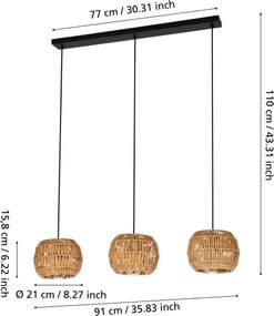 Eglo 44144 - Lampadario a sospensione con cavo SHELDON 3xE27/40W/230V marrone