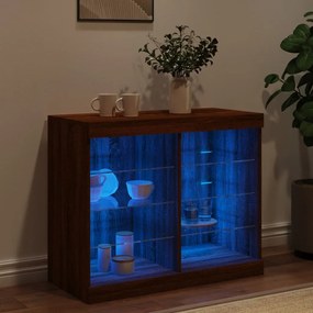 Credenza con luci led rovere marrone 81x37x67 cm