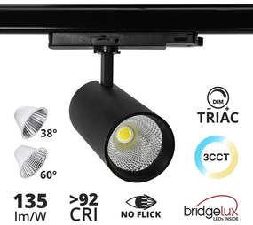 Faro LED 40W Trifase CCT Bianco Variabile Angolo 38/60° dimm TRIAC Colore Bianco Variabile CCT