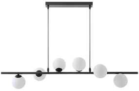 Lampadario 6 sfere L. 100 x P. 24,5 cm in Metallo e Vetro Nero opaco - INUNTA