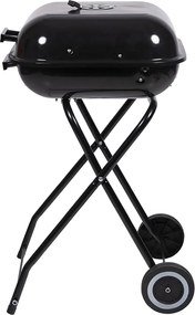 Barbecue a Carbone Carbonella 49x47x83 cm con Coperchio e Ruote in Acciaio Nero...
