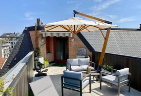 Ombrellone da Giardino Decentrato 3x3m in Legno Telo in Acrilico Danieli San Francisco Ecrù...