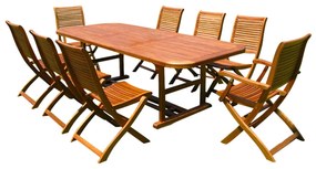 TURRIS - set tavolo da giardino allungabile 150/200x90 compreso di 6 sedie e 2 poltrone in legno massiccio di acacia