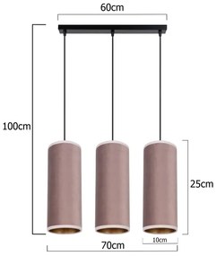 Lampadario a cavo AVALO 3xE27/60W/230V rosa/rame