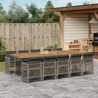 Set da Pranzo da Giardino 11pz con Cuscini in Polyrattan Grigio 3210758