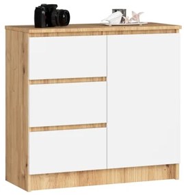 Cassettiera Credenza 80 Cm 3 Cassetti 1 Anta Artika Rovere E Bianco
