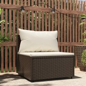 Divano Centrale da Giardino con Cuscini in Polyrattan Marrone