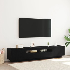 Mobile tv  con luci led, nero rovere, 200x35x40 cm, in legno ingegnerizzato