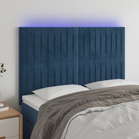 Testiera A Led Blu Scuro 144x5x118/128 Cm İn Velluto /