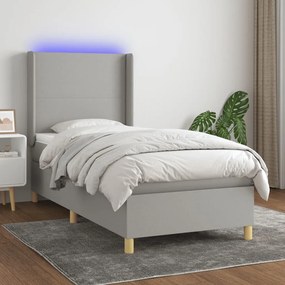 Letto a Molle Materasso e LED Grigio Chiaro 100x200 cm Tessuto