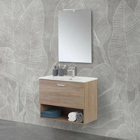 Mobile bagno sospeso 80 rovere tropea con lavabo e specchio LED Martha
