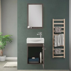Mobiletto bagno sospeso 39 cm mini salvaspazio rovere scuro 1 anta Elys