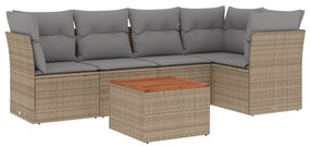 Set divano da giardino 6 pz con cuscini beige in polyrattan