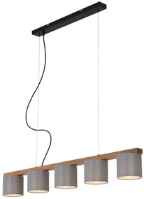 Lampadario Design Wood&Style grigio paralume grigio 5x E14 Ø110cm BRILONER