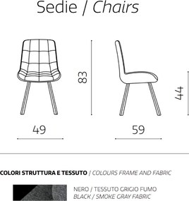 Sedia da cucina in tessuto Grigio Fumo gambe metallo FRIEDIC set 2 pz