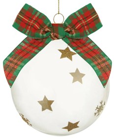 Pallina Natale 10 cm fiocco tartan verde