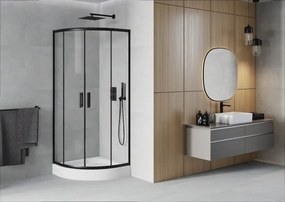 Mexen Rio cabina doccia semicircolare 70 x 70 cm, trasparente, nero + piatto doccia, bianco - 863-070-070-70-00-4710