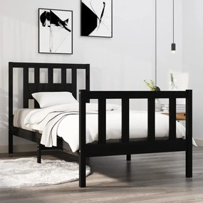 Giroletto nero in legno massello 90x190 cm 3ft single