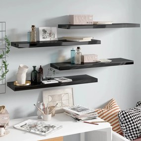 Scaffali A Parete 4 Pz Nero Lucido 90x23,5x3,8 Cm İn Mdf /