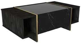 Tavolino con 1 anta e 2 nicchie Effetto marmo Nero, Naturale scuro e Dorato - CADEBA II