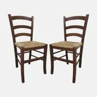 Sedia Cuenca, Set di 2 Sedie classiche in legno color Noce, Ideale per sala da pranzo, cucina o salotto, cm 44x45h87, con fondello in Paglia