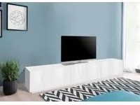 Mobile da soggiorno Porta TV, Made in Italy, Credenza per TV da salotto a 6 antine battenti con dettaglio, cm 244x44h46, Bianco lucido